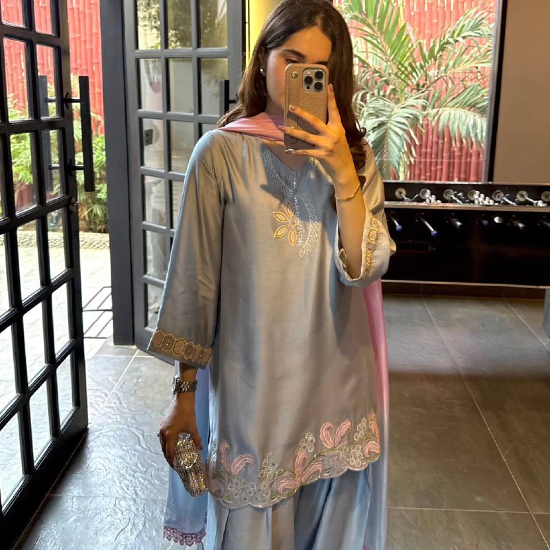Pastel Blue Scalloped Hem Ensemble